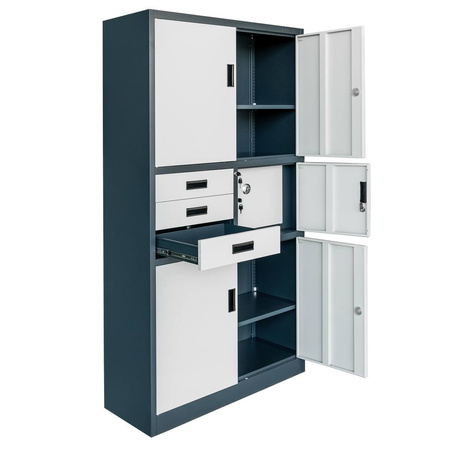 Szafa biurowa metalowa na akta Mega-M WENUS pełne drzwi sejf S- 90 cm G- 40 cm H-185 cm grafitowa szary front