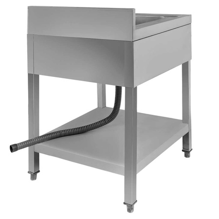 Zlew gastronomiczny jednokomorowy z maskownicą, półką i syfonem z rurą odpływową Mega-M 60x70x85 cm stal nierdzewna