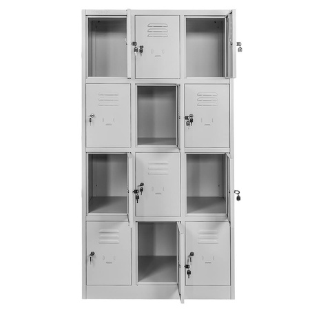 Szafka skrytkowa BHP Mega-M J-90/12 12 drzwiowa szara S-90 cm G-50 cm H-180 cm skręcana N