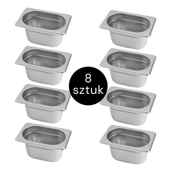 Pojemnik GN 1/9 ze stali nierdzewnej Mega-M 17,6×10,8×10 cm zestaw 8 szt.