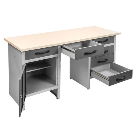 Stół warsztatowy z 6 szufladami 1 szafką zamykaną Mega-M HANDYMAN S-160 cm G-60 cm H-85 cm grafit
