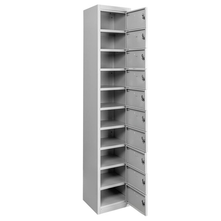 Szafka śniadaniowa BHP Mega-M J-33/10 10 skrytkowa szara S-32,5 cm G-30 cm H-180 cm skręcana N