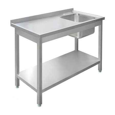 Zlew gastronomiczny spawany z komorą po prawej stronie i półką Mega-M 120x60x85 cm stal nierdzewna