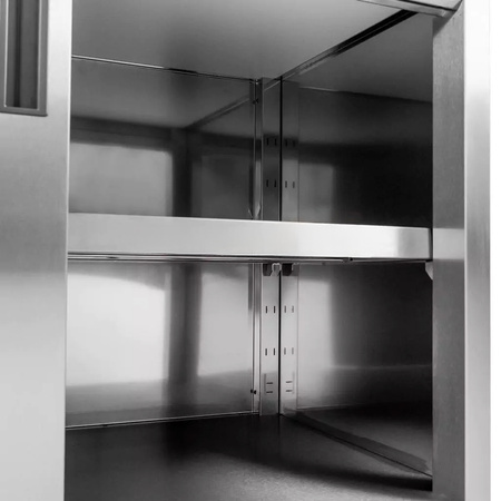Stół gastronomiczny ze stali nierdzewnej spawany przyścienny z szafką Mega-M 150x60x85 cm