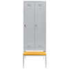 Szafka ubraniowa BHP Mega-M J-80 na podstawie z wysuwaną ławeczką 2 drzwiowa szara S-80 cm G-80 cm H-223 cm skręcana N