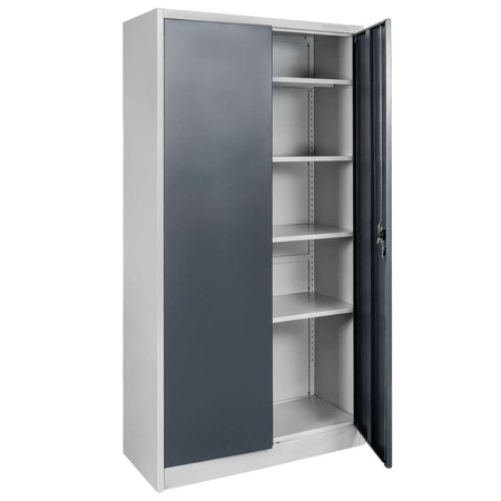 Szafa biurowa metalowa na dokumenty FURVERO W-101 S/G pełne drzwi S-90 cm G-40 cm H-185 cm szara grafitowy front