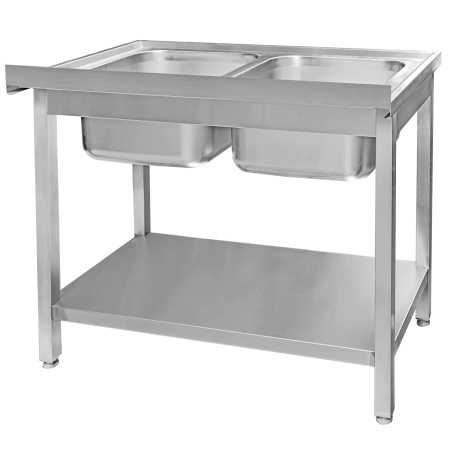 Zlew gastronomiczny spawany dwukomorowy z półką Mega-M 100x60x85 cm stal nierdzewna