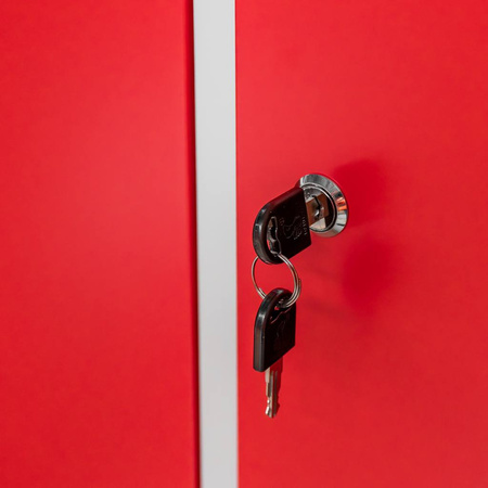 Szafka BHP ubraniowa Mega-M pracownicza 2-drzwiowa z przegrodami S-80 cm szara/czerwony front WYSYŁKA PALETOWA