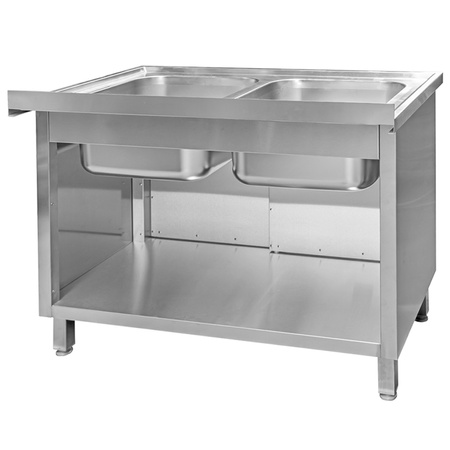 Zlew gastronomiczny spawany dwukomorowy z szafką Mega-M 120x70x85 cm stal nierdzewna