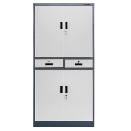 Szafa biurowa metalowa Mega-M WENUS W-04 na dokumenty z szufladami grafitowa / szary front S- 90 cm G- 40 cm H-185 cm skręcana N
