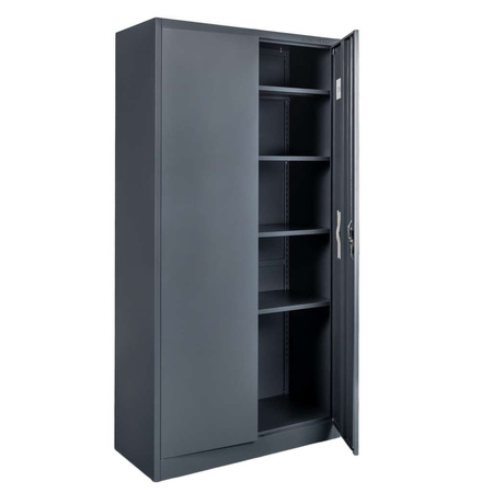 Szafa biurowa metalowa na dokumenty FURVERO pełne drzwi S-90 cm G-40 cm H-185 cm grafitowa