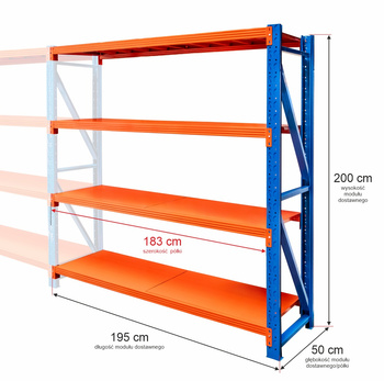 Regał magazynowy 4-półkowy Mega-M FORTIS LIGHT 200x191x50 cm moduł dostawny