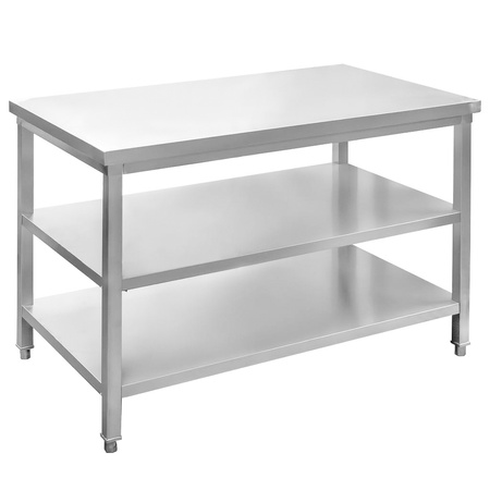Stół ze stali nierdzewnej centralny z 2-ma półkami Mega-M S-120 cm G-70 cm H-85 cm N