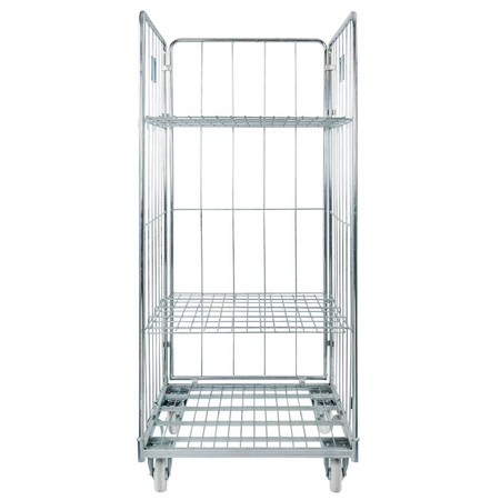 Rollkontener (rollcage, rollbox) wózek siatkowy transportowy Mega-M Universal trzy ściany dwie półki ocynkowany