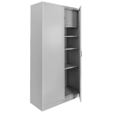 Szafa biurowa metalowa na dokumenty ze skarbczykiem Mega-M pełne drzwi S-90 cm G-40 cm H-185 cm szara