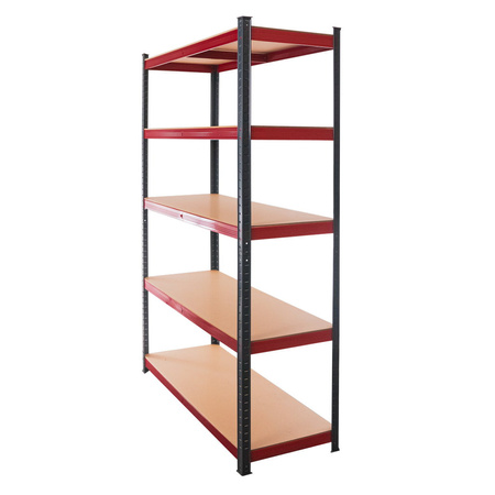 Regał magazynowy Mega-M BASIC PLUS H-180 cm L-120 cm G- 45 cm 5 półek z MDF 6.8 mm 275 kg grafitowo-czerwony