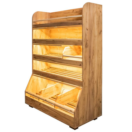 Regał na pieczywo Mega-M T H-180cm L-125cm G-60cm plexi oświetlenie LED dąb kraft N