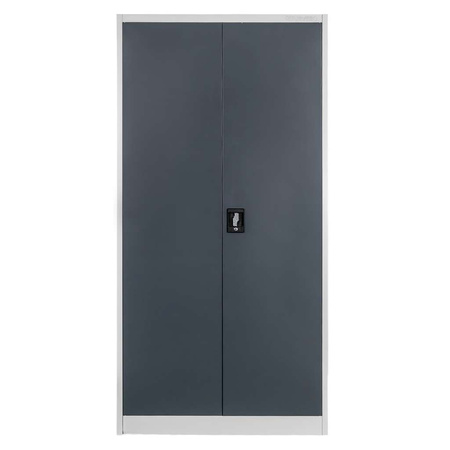 Szafa biurowa metalowa na dokumenty FURVERO W-101 S/G pełne drzwi S-90 cm G-40 cm H-185 cm szara grafitowy front
