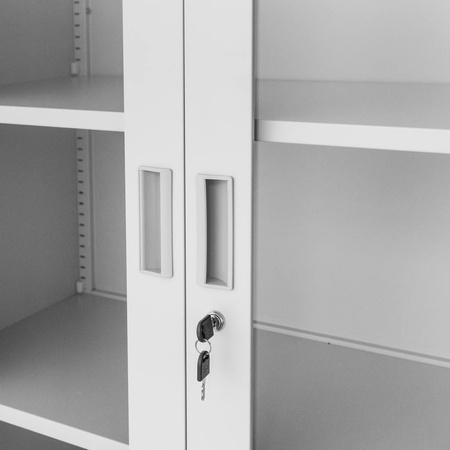 Szafa biurowa metalowa na dokumenty Mega-M WENUS przeszklone drzwi S- 90 cm G- 40 cm H-185 cm szara