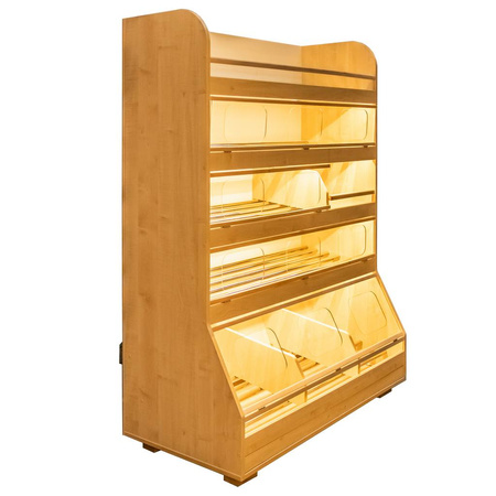Regał na pieczywo H-180 cm L-125 cm G-60 cm plexi oświetlenie LED klon jasny