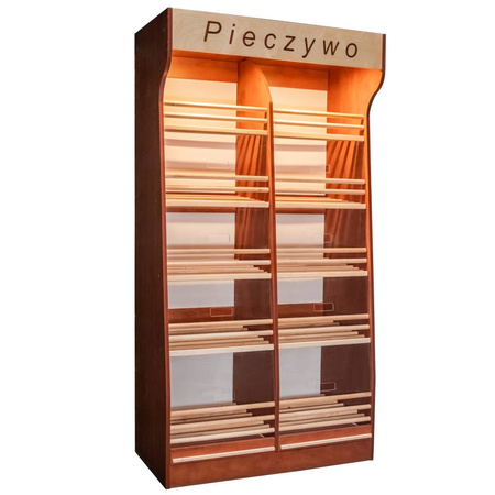 Regał na pieczywo H-200 cm L-100 cm G-50 cm plexi oświetlenie LED grusza polna