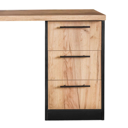 Biurko narożne przyścienne z szafką i szufladami Mega-M L-160 cm G-60 cm H-76 cm dąb kraft/czarny