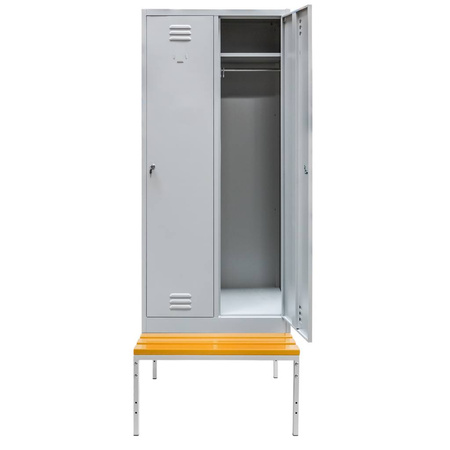 Szafka BHP ubraniowa na podstawie z ławeczką Mega-M pracownicza 2-drzwiowa S-80 cm szara