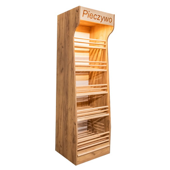 Regał na pieczywo H-200 cm L-60 cm G-50 cm plexi oświetlenie LED dąb kraft