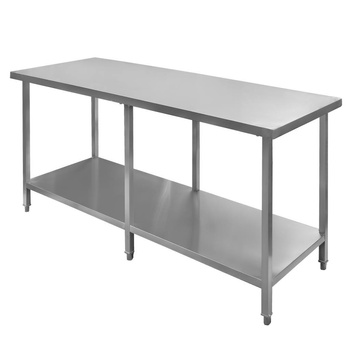 Stół gastronomiczny ze stali nierdzewnej centralny z półką i 6 nogami Mega-M 180x70x85 cm