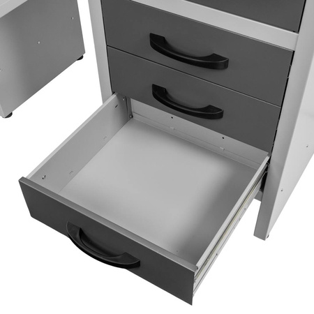 Stół warsztatowy z 6 szufladami 1 szafką zamykaną Mega-M HANDYMAN S-160 cm G-60 cm H-85 cm grafit