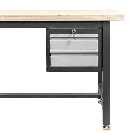 Stół warsztatowy z szafką narzędziową z 2 szufladami Mega-M S-150 cm grafitowy szary front