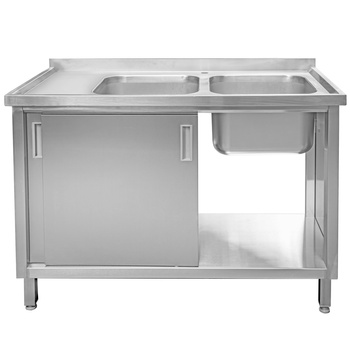 Zlew gastronomiczny spawany dwukomorowy z szafką Mega-M 120x60x85 cm stal nierdzewna