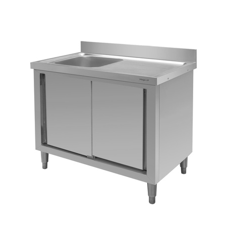 Zlew gastronomiczny spawany z komorą po lewej stronie i szafką Mega-M 100x60x85 cm stal nierdzewna