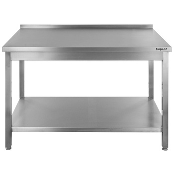 Stół gastronomiczny ze stali nierdzewnej spawany przyścienny z półką Mega-M 120x70x85 cm