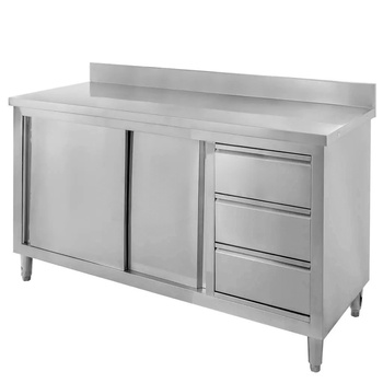 Stół gastronomiczny ze stali nierdzewnej przyścienny z szafką i szufladami Mega-M 140x70x85 cm