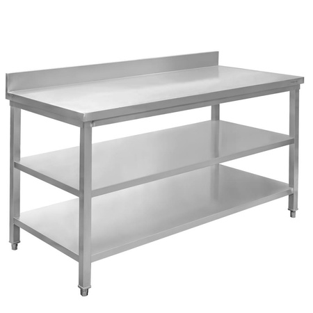 Stół gastronomiczny ze stali nierdzewnej przyścienny z 2 półkami Mega-M 150x60x85 cm