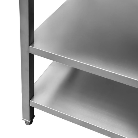 Stół ze stali nierdzewnej przyścienny z 2-ma półkami Mega-M S-120 cm G-70 cm H-85 cm N