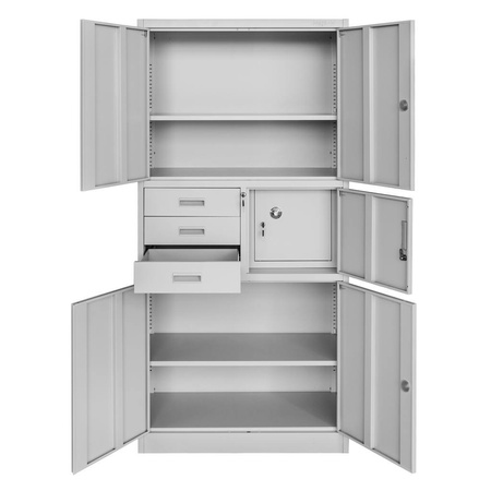 Szafa biurowa metalowa na akta Mega-M WENUS pełne drzwi sejf S- 90 cm G- 40 cm H-185 cm szara