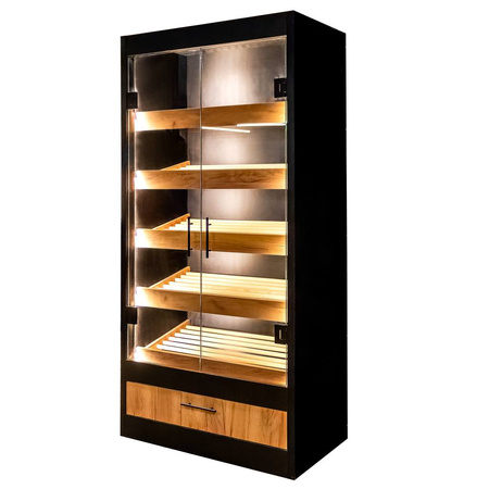 Regał na pieczywo Mega-M moduł z szybą LED H-205 cm L-100 cm G-58 cm czarny / dąb kraft N