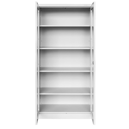 Szafa biurowa metalowa Mega-M WENUS W-05 na dokumenty przeszklone drzwi szara  S- 90 cm G- 40 cm H-185 cm skręcana N