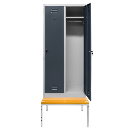 Szafka BHP ubraniowa na podstawie z ławeczką Mega-M pracownicza 2-drzwiowa S-80 cm szara/grafitowy front