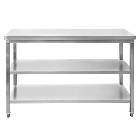 Stół ze stali nierdzewnej centralny z 2-ma półkami Mega-M S-120 cm G-60 cm H-85 cm N