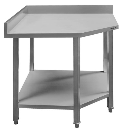 Stół ze stali nierdzewnej narożny z półką Mega-M S-90 cm G-60 cm H-85 cm N