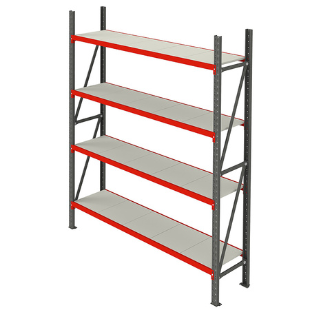 Regał metalowy magazynowy 4-półkowy Mega-M FORTIS H-240 cm L-267 cm G-60 cm moduł bazowy
