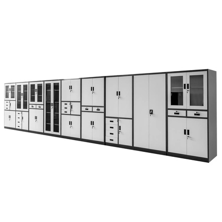 Szafa biurowa metalowa Mega-M WENUS W-03 na dokumenty przeszklona z szufladami grafitowa / szary front S- 90 cm G- 40 cm H-185 cm skręcana N