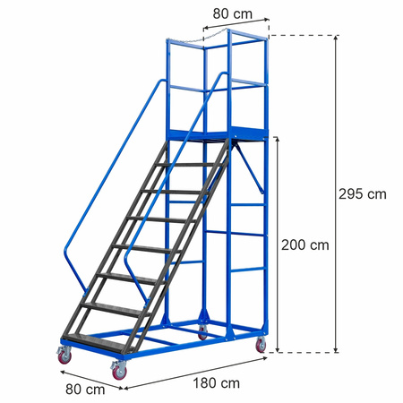 Drabina magazynowa przejezdna Mega-M STANDARD H-200 cm 8 stopni N