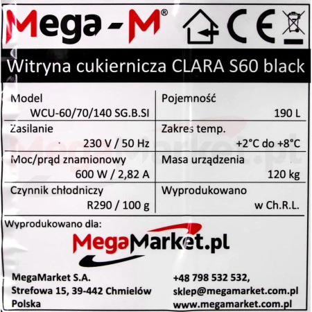 Witryna cukiernicza Mega-M CLARA S60 black