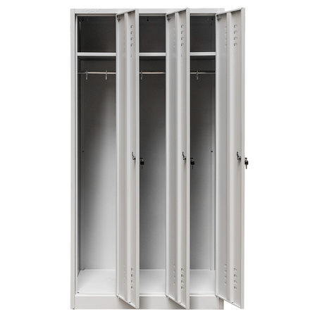 Szafka ubraniowa BHP Mega-M J-90 3 drzwiowa szara S-90 cm G-50 cm H-180 cm skręcana N