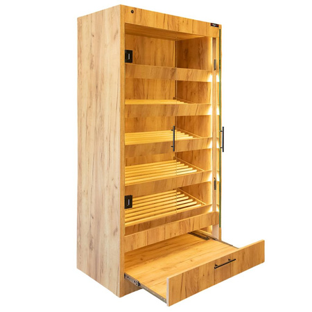 Regał na pieczywo z szybą Mega-M H-205 cm L-100 cm G-58 cm dąb kraft