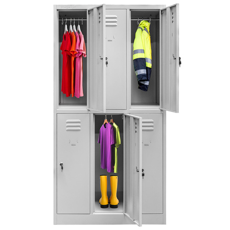Szafka ubraniowa skrytkowa BHP Mega-M J-90/6 6 drzwiowa szara S-90 cm G-50 cm H-180 cm skręcana N